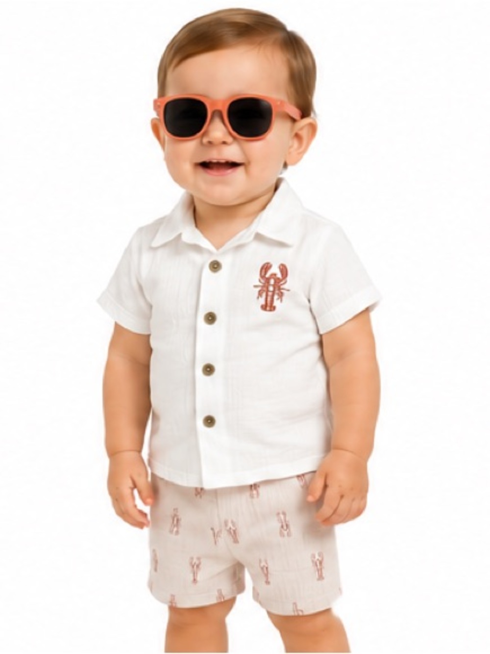 NEW - Rachel Zoe Baby Boy 3 Piece Lobster Outfit Shorts Shirt Sunglasses 18M